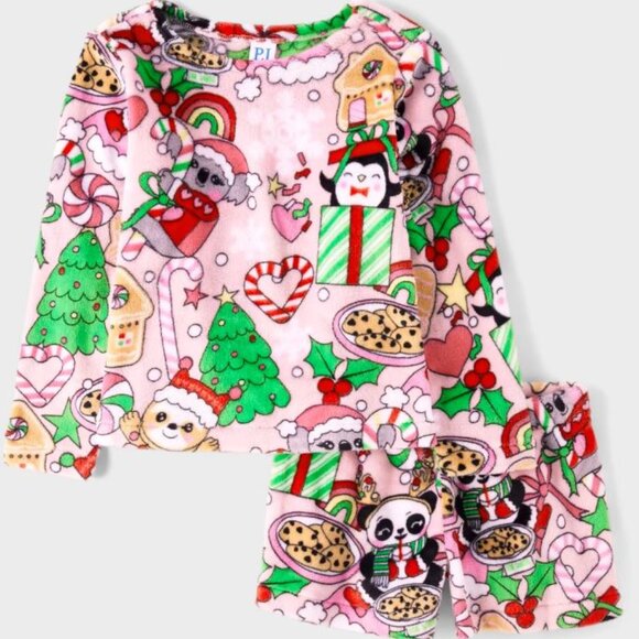 NWT The Children’s Place Girls Christmas Fleece Pajamas - pink admirer - Picture 1 of 7